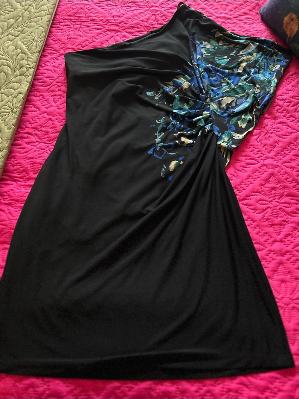 Bisou Bisou Black Midi Dress with Blue Floral Bodice
